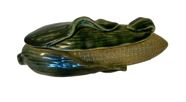 Vintage Antique Corn Cobb Husk Pottery Covered Butter Dish Figural Majolica