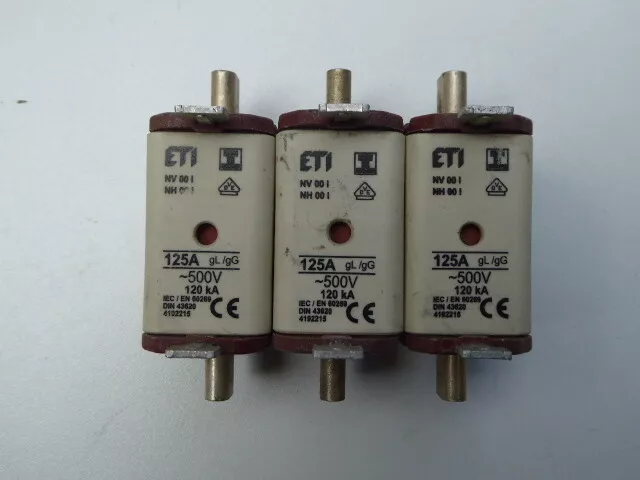 3 fusibles à couteau ETI 125A 500V  GG taille 00