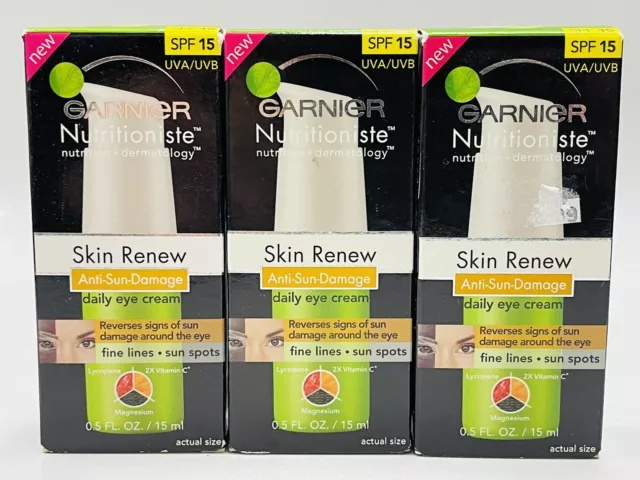 3 garnier skin renew anti sun damage eye cream spf 15 uva 0.5oz scuffed box