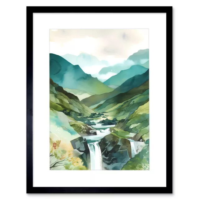 River Cascades Waterfall in Misty Landscape Framed Wall Art Print Picture 12X16