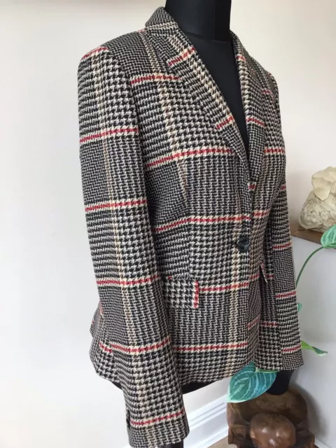 Next Tailoring Brown Black Red Houndstooth Lined Blazer Jacket Size 12 Excon