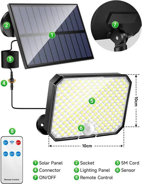 Lampe Solaire Extérieur 190 LED Détecteur de Mouvement Jardin Garage Portique