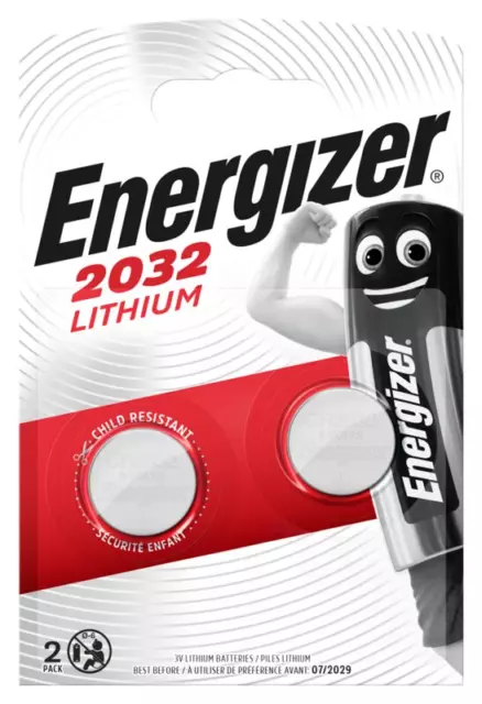 [2 Pack] Energizer CR2032 3V Lithium Coin Cell Battery ECR2032 BBD: 07/2031