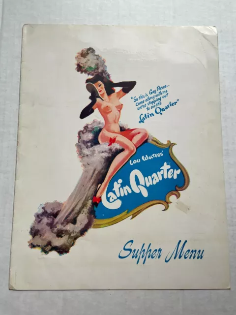 1950's Lou Walter's Latin Quarter New York City Menu w/ Showgirl on Cover