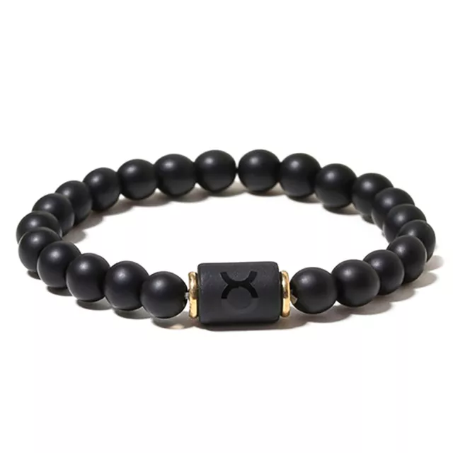 Zense - Pulsera elástica Taurus Black Zodiac con cuentas de ónix ZB0382