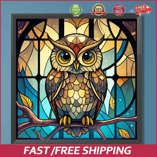 5D DIY Full Round Drill Diamond Painting Stained Glass Owl Kit