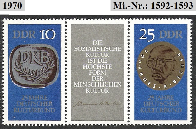 DDR 1970 / Mi.-Nr.: 1592-1593 / Postfrisch** / Zus-dr. / " 25 Jahre Kulturbund "