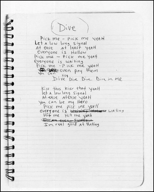 NIRVANA POSTER PAGE Kurt Cobain Hand Written Lounge Act Original Lyrics ...