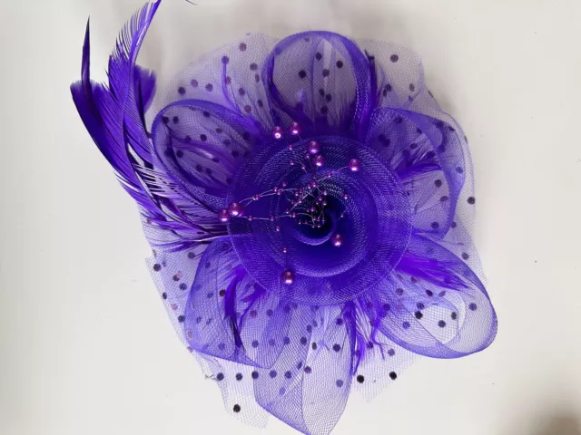 Purple Feather Mesh Fascinator Hat Clip Head Band Wedding Tea Cocktail Party