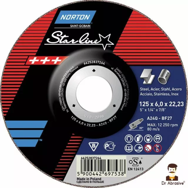 Norton Grinding Discs 115mm x 6.0mm Angle Grinder 4.5" /Metal / Steel /