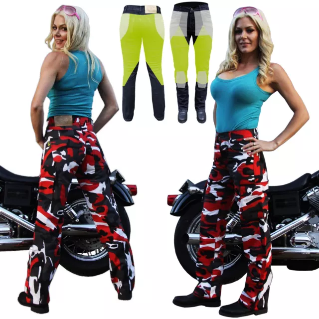 NEW WOMENS CAMO KEVLAR® LINED MOTORCYCLE REINFORCED JEANS..SIZE 10