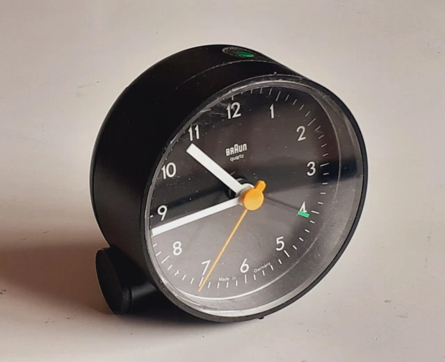 VINTAGE BRAUN TYPE 4748 AB5 Travel Alarm Clock Black Working Lubs Rams