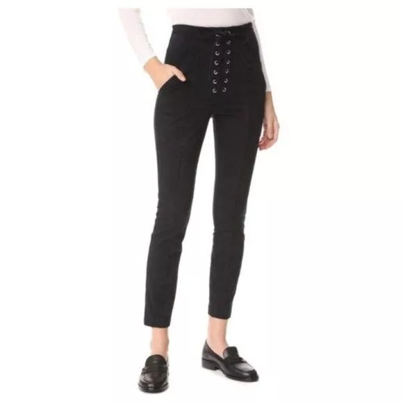 ALC Women's Kyle Lace Up Ankle Pants High Rise Lace up Cotton Black Size 6