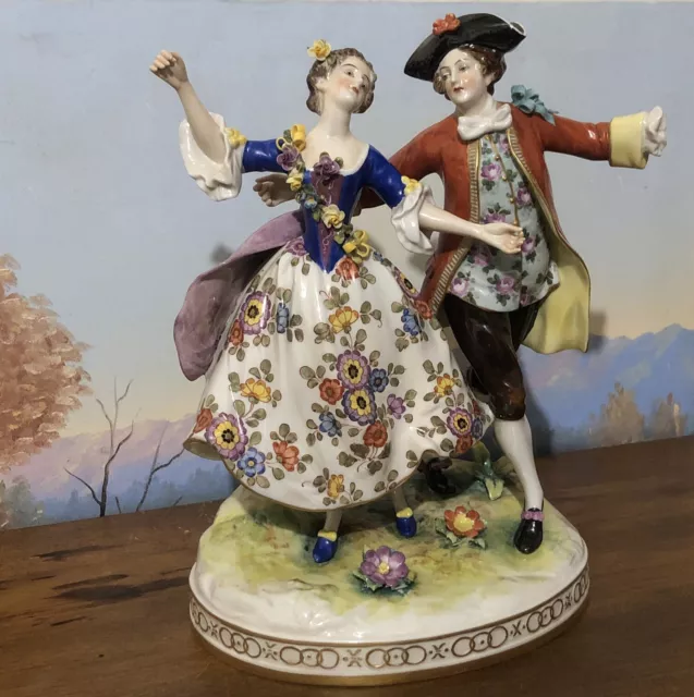 Antique 9” Porcelain Dancing Couple Volkstedt Dresden Marked (Missing Hand )