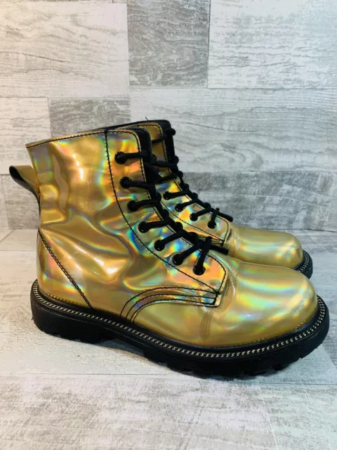 GOTTA FLURT Luna Combat Boots Women Size 5.5 Gold Faux Patent Leather Cosplay