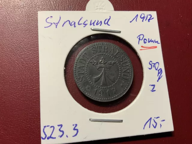 Pommern, Stadt Stralsund 50 Pfennig Notgeld 1917 Zink