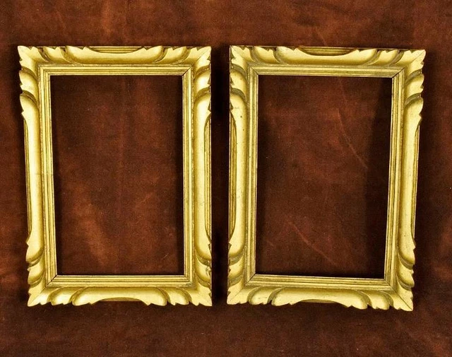 Fabulous PAIR Antique French Carved Wood Rectangular Gilded Picture Frames