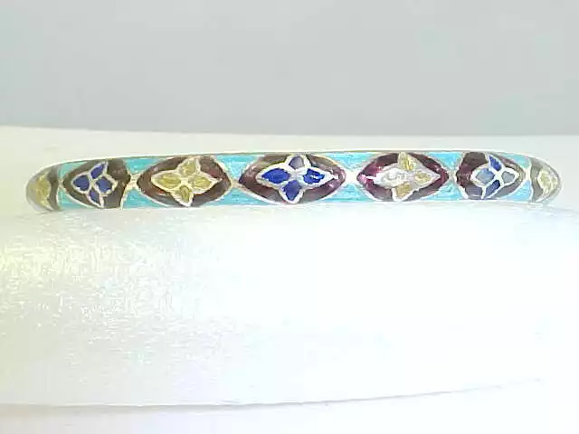 Russian 5.5Mm Enamel Sterling Silver Bangle Bracelet    Hard To Find Item