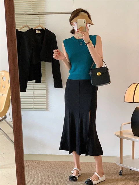 Senza Maniche Top Vita Alta Sexy a Coda di Pesce Gonna Abiti Set Due Pezzi Femme