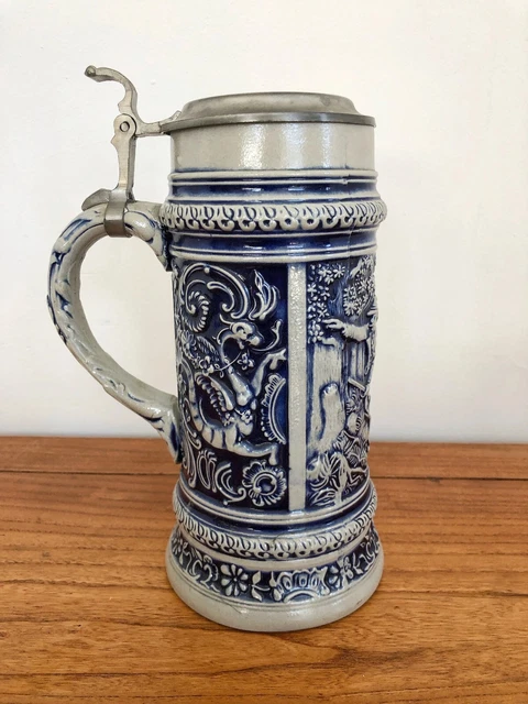 Antique vintage Beer stein, beer mug, German Gerz Kobalt (Blue Dragon)