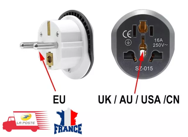 2 Adaptateur Secteur Prise Anglaise UK vers FR France BE Belgique