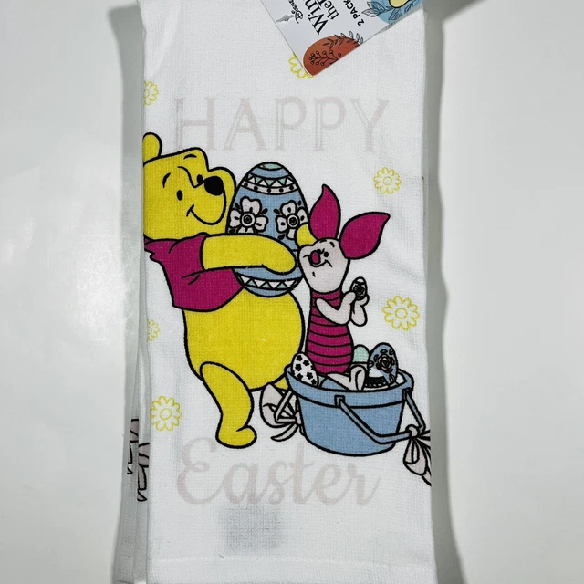 Paquete de 2 toallas de mano Disney Pooh Piglet Happy Easter cesta de huevos de cocina baño