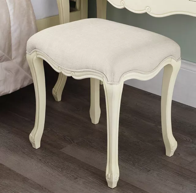 JULIETTE Shabby Chic Champagne Upholstered Stool,French Cream stool with cushion