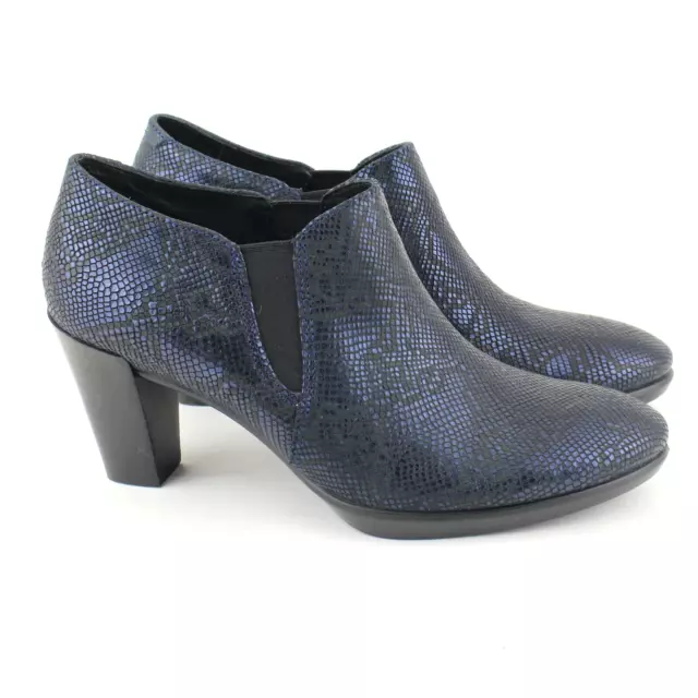 ECCO Shape 55 Plateau Stack Womens Size 37 (US 6-6.5) Blue Snake Booties Shoes