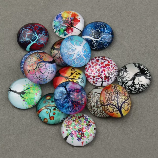 20-pack Assorted Life Tree Pattern Glass Cabochon Flat Back Dome Jewelry 10-25mm