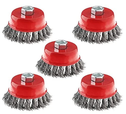 Jiozermi 5 Pcs 3 Inch Wire Cup Brush with 5/8-Inch-11 Threaded Arbor Knotted ...
