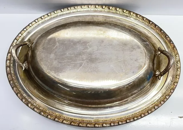 Vintage! Silver Plate  Rogers Bros Covered Oval Serving Tray Dish 1712