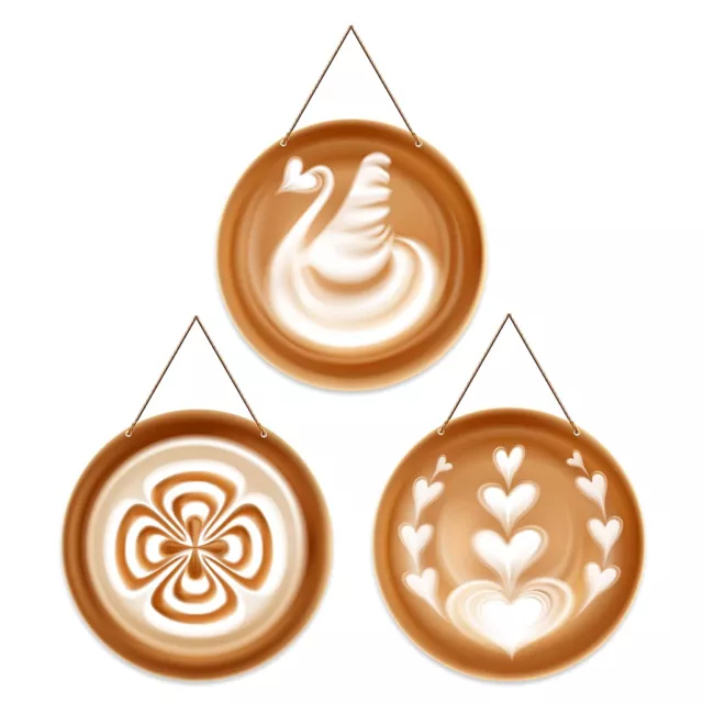 Kaffee Latte Kunst Holz Wandbehang für Heimbüro Dekor Set Mit 3 A2