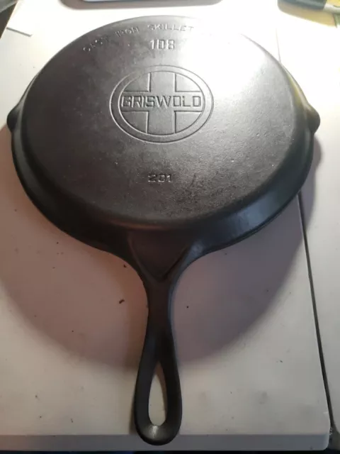 Griswold Cast Iron Skillet Griddle 108 Large Logo 201  [ Clean  ]  Circa 1930'S