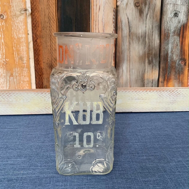 ANCIEN BOCAL PUBLICITAIRE Bouillon Kub Epicerie Verre Emaille EUR 150