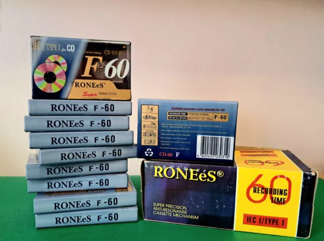 10 x RONEeS  F 60 BLANK SEALED CASSETTE TAPES, KASSETTEN, RARe!