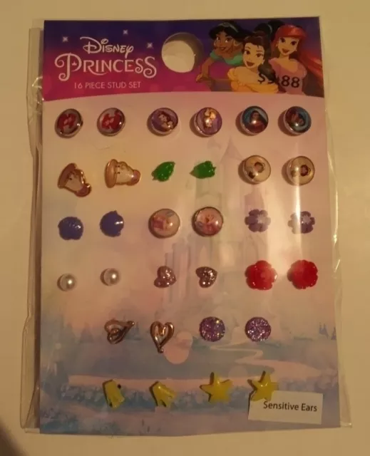 Disney Princess 16 Piece Earring Stud Set For Sensitive Ears Brand New