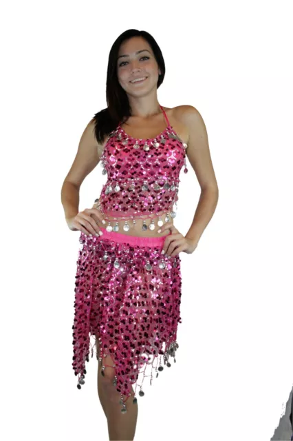 Halloween Costume Tribal Sequins Mermaid Scale Belly Dance Hip Scarf Shawl Set