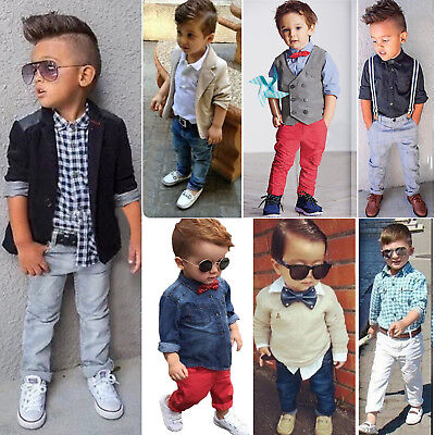 Kids Baby Boys Costume Gentleman Leisure Shirt Tops Blazer Coat Pants Formal Set