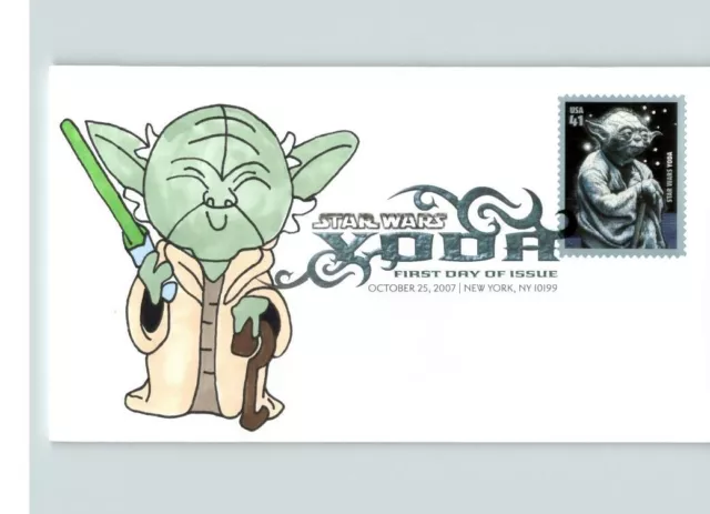 YODA, Star Wars Hand Painted # 1 of 1 made, Color Cancel, First Day of Issue