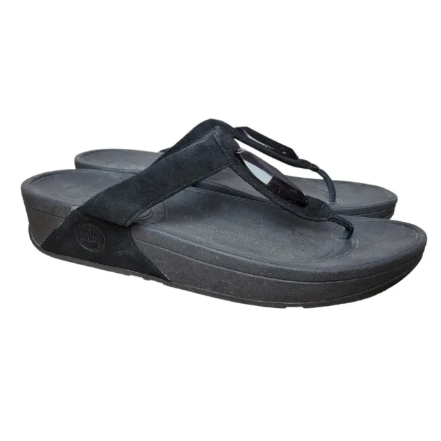 Fitflop Black Gem Embellished Suede Platform Sandals Women's Size 11 2