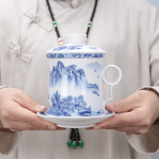 Ceramic Tea Cups Set with Lid & Infuser - Vintage Chinese Porcelain