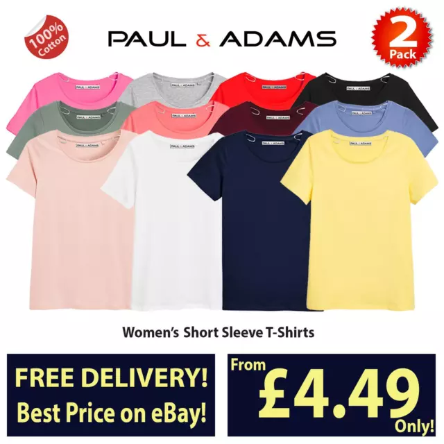 Sizes 8-18 Womens T Shirts Ladies Regular Fit Short Sleeve Plain Tee Tops 2 Pack