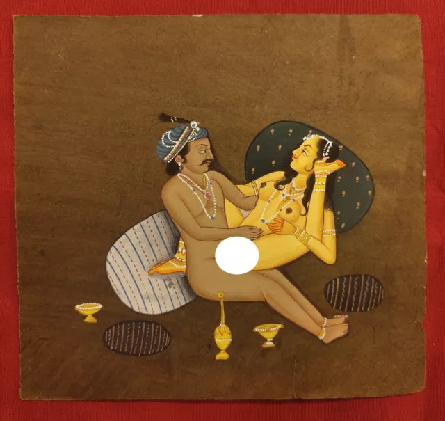 Handmade Erotic King Queen Kamasutra Handmade Finest Indian Miniature Painting