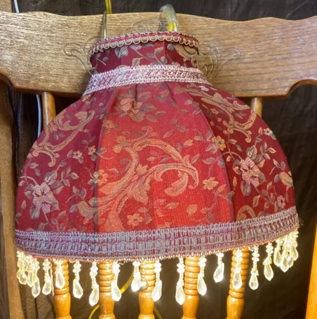 Headboard Reading Lamp Victorian Burgundy Tapestry W/ Beaded Trim Silky Boudoir