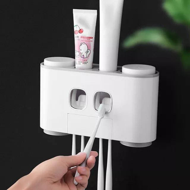 Automatic Toothpaste Dispenser With 5 Toothbrush Holder 4 Cup Stand Wall Mounted 2