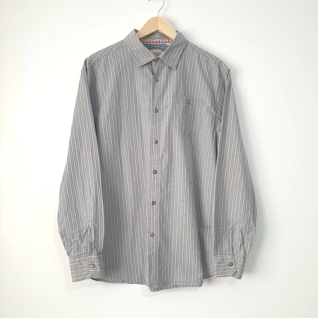 Camicia da uomo Mantaray a righe UK L blu manica lunga bottoni tasca 100% cotone