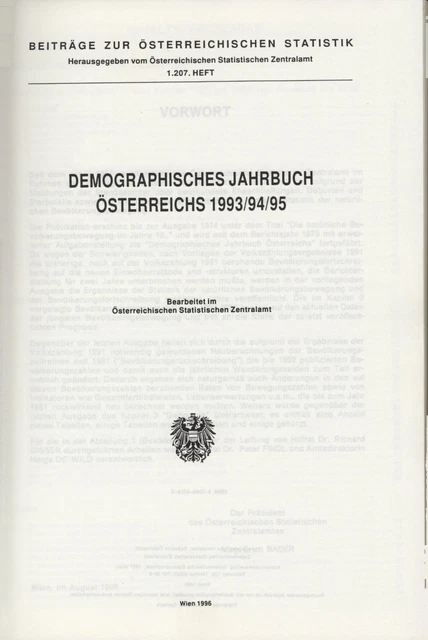 Demographisches Jahrbuch Österreichs 1993/94/95 Beiträge zur Österreichischen St 2