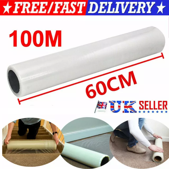 100M Self Adhesive Carpet Floor Protector Plastic Film Cover Protection Dust UK