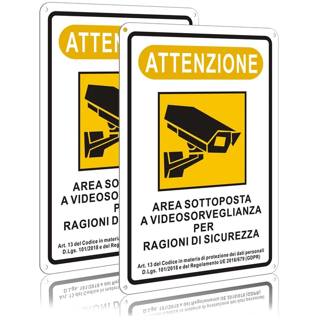Adesivi Per Videosorveglianza 2 Pezzi, Cartello In Alluminio 10 Cm, Autoadesivo, Per Interni/esterni, Antivandalismo - 5