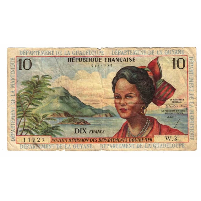 [#332209] Banknote, French Antilles, 10 Francs, Undated (1964), KM:8a, VF